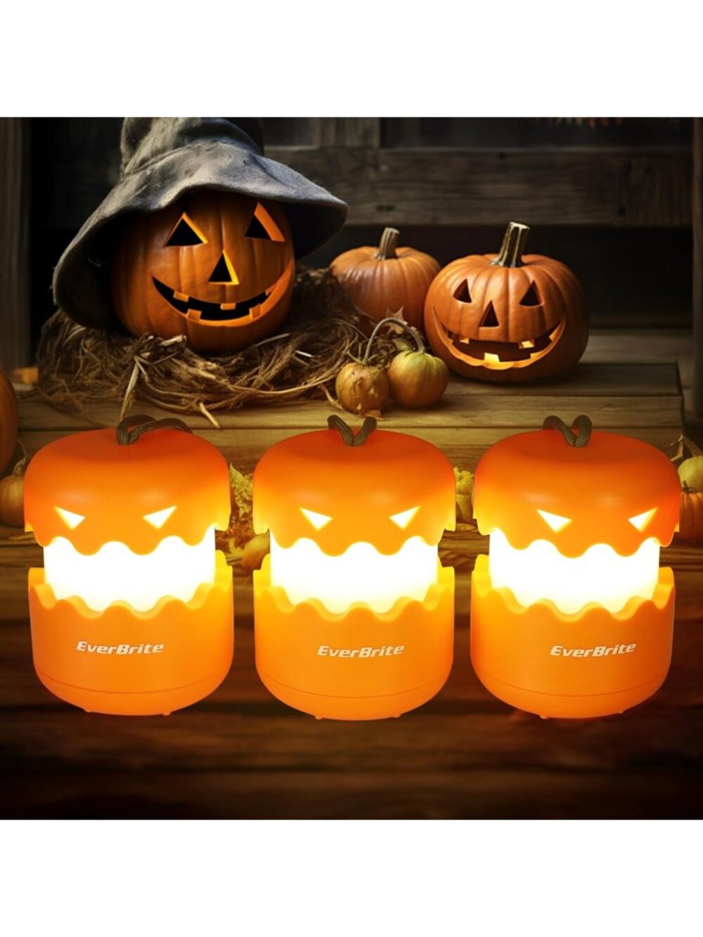3 Pack Halloween Pumpkin Lantern Jack O Lantern Light up Pumpkins with Lanyard